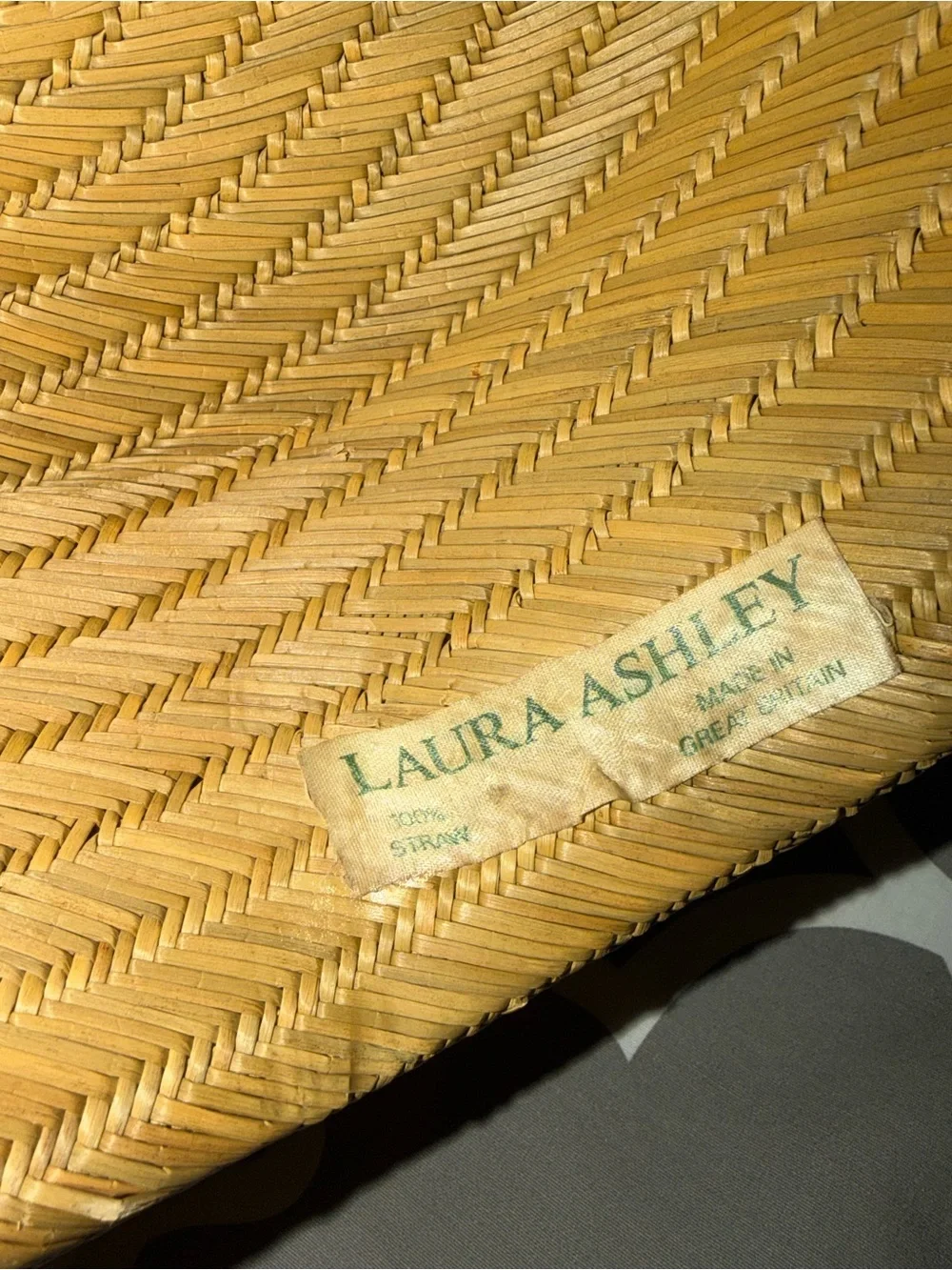 Vintage 1980s Laura Ashley 100% Straw Wide Brim Hat – Made in Great Britain”